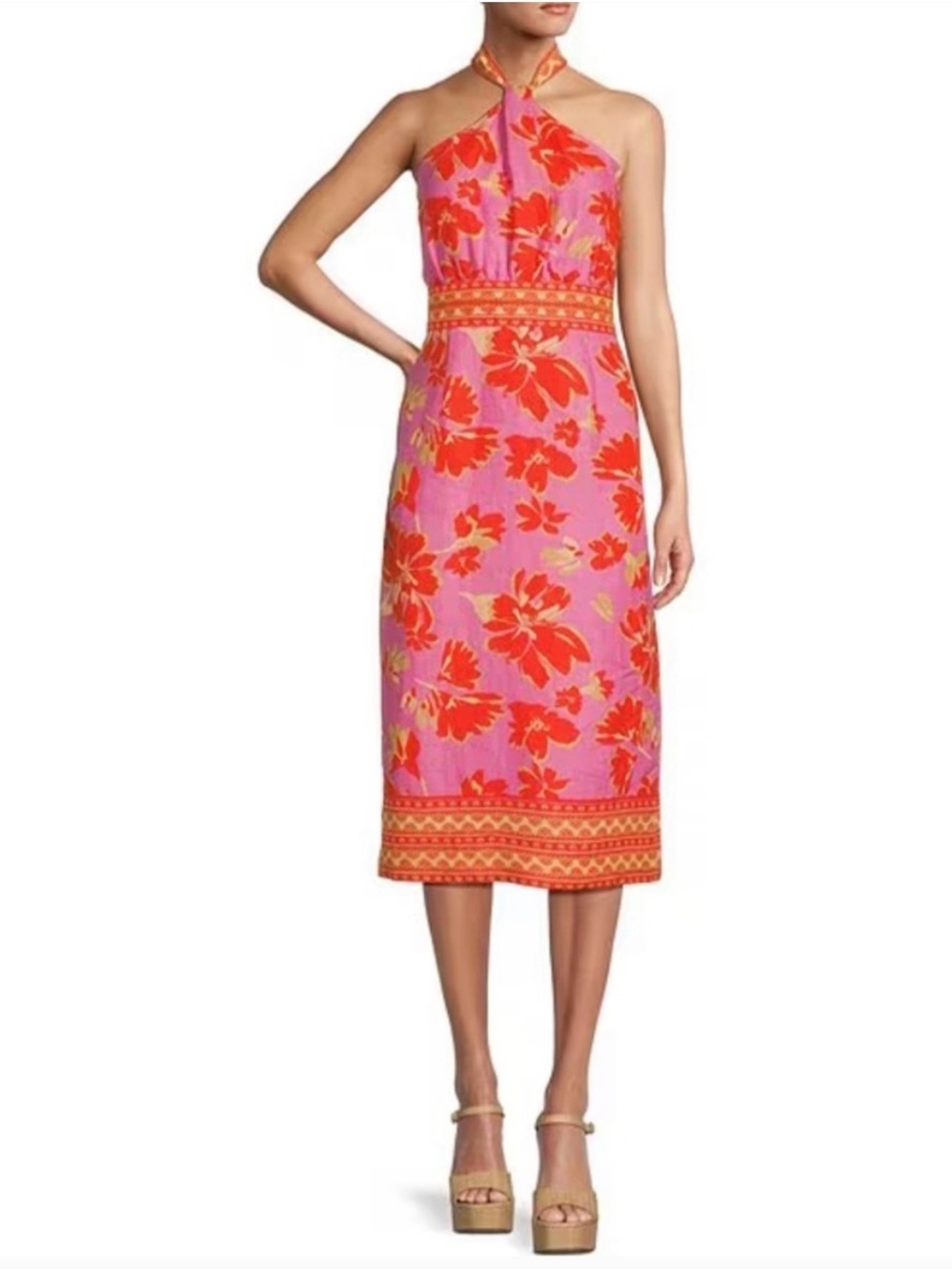 ANTONIO MELANI Linen Shell Halter Dress